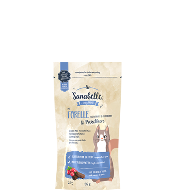Лакомство с содержанием мяса и форели (88,0%) Sanabelle Trout & Cranberry (Форель с клюквой) 0.055кг