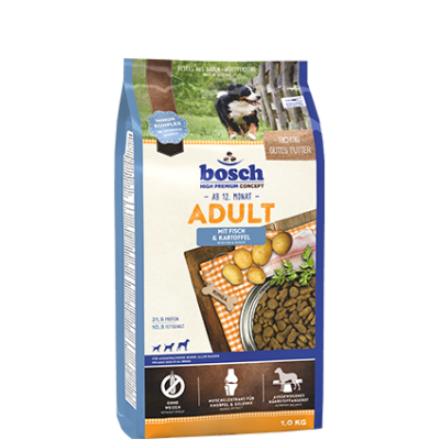 Bosch Adult with Fish & Potato (Бош Рыба с картофелем) корм для взрослых собак с полезными жирными кислотами 18кг