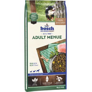 Корм для взрослых собак с высокой активностью и 12 высококачественными травами Bosch Adult Menue (Бош Эдалт Меню) 15кг (+Лакомство Сэмми Хэрбал Бон)