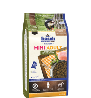 Корм для взрослых собак мелких пород Bosch Mini Adult with fresh Poultry & Millet (Бош Мини Эдалт Птица с просо) 1кг