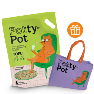 Potty-Pot Натуральный без запаха наполнитель ТОФУ 2.5кг(6л)+Шоппер