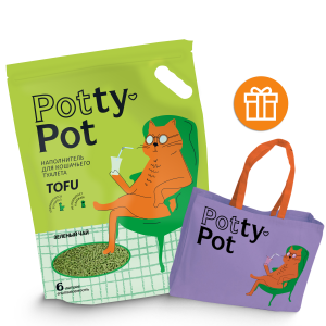 Potty-Pot Зеленый чай наполнитель ТОФУ 2.5кг(6л)+Шоппер