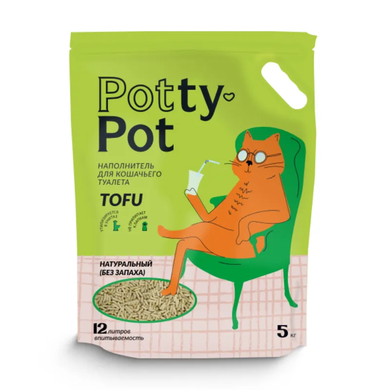 Potty-Pot Натуральный без запаха наполнитель ТОФУ 5кг(12л)
